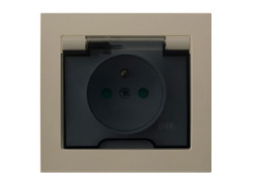 KIER Gniazdo pojedyncze z uziemieniem z przesłonami beżowy klapka dymna GPH-1WZP/01/d OSPEL