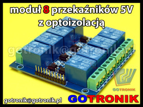 Moduł 8 przekaźników 5V z optoizolacją