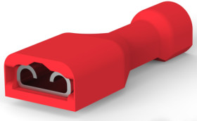 Insulated flat plug sleeve, 4.75 x 0.81 mm, 0.32 to 0.82 mm², AWG 22 to 18, brass, tin-plated, red, 2-520194-2