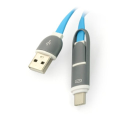 Przewód USB C + microUSB - USB A - 1m niebieski