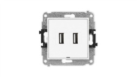 Mini Mechanizm Gniazda Podwójnego 2Xusb A-A 2.0, Bez Pola Opisowego Biały Mat...