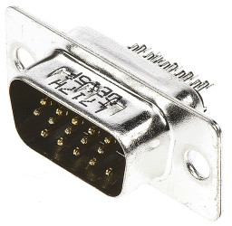 Złącze D-Sub 15-pinowe Męski Proste Montaż na panelu raster 2.29mm Złoto