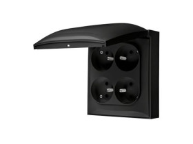 SIMON AQUACLICK Gniazdo poczwórne z uziemieniem klapka w kolorze z przesłonami zaciski śrubowe IP44 czarny ACGZ4Z/49 KONTAKT SIM