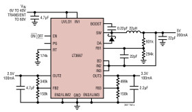 40V 400mA Step-Down Switching Regulator with Dual Fault Protected LDOs