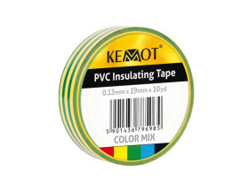 Taśma izolacyjna KEMOT 0,13x19x10Y klejąca żółto/zielona