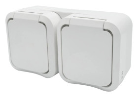 Gniazdo z uziemieniem podwójne natynkowe Aqua Pro IP55 białe 60225