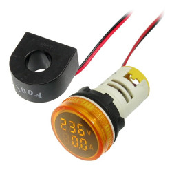 Kontrolka LED Volt+Amper. żółty 22mm min.0,6A 150W, 20-500VAC miernik