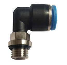 Złączka wtykowa kątowa z gwinem metrycznym M20X1,5 GZ do węża fi 8 mm, mosiądz niklowany