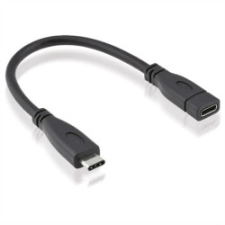 Kabel ROLINE USB 3.2 Gen 2, C-C, M/F, czarny, 0,15 m
