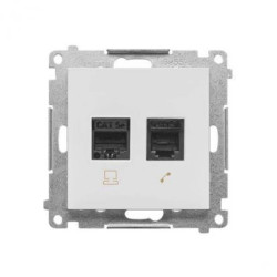 Simon 55 Gniazdo komputerowe RJ45 kategoria 5e + telefoniczne RJ12 (moduł) Jasnoszary mat T5F.01/114