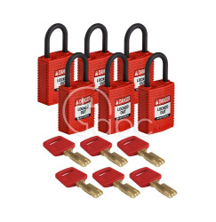 Kłódka LOTO SafeKey kompaktowa, nylonowa, szekla 25 mm, czerwona (6 szt.),...