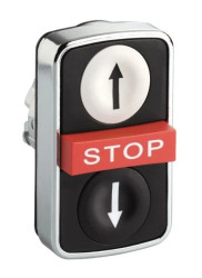 Przycisk biały kryty/czerw. wystający/czarny kryty trójklawiszowy O22 z ozn. ZB4BA71124