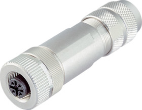 Jack, M12, 4 pole, crimp connection, screw locking, straight, 99 1434 814 04