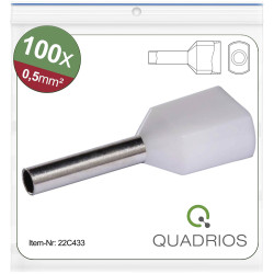 Quadrios 22C433 Wire End Sleeves Twin Ferrule 0.5 mm&#xB2; Insulated White