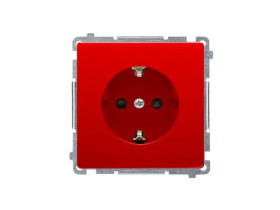 SIMON BASIC Gniazdo podwójne z uziemieniem schuko (moduł) z przesłonami torów prądowych 16A 250V zaciski śrubowe czerwone BMGSZ1