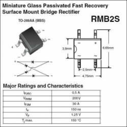 Mostek prostowniczy SMD 200V 0.5A RMB2S cena netto