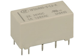 Przekaźnik; bistabilny; HFD2-005-S-L2; 5V; DC; 2 styki przełączne; 2 cewki; 2A; 125V AC; 2A; 30V DC; do druku (PCB); Hongfa; RoH