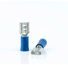 Insulated flat plug sleeve, 6.3 x 0.8 mm, 1.5 to 2.5 mm², AWG 16 to 14, brass, tin-plated, blue, BYB-4-07F5049