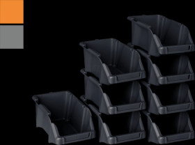 BX00001BK Stacking box set, 8-piece, black, 16x9x7 cm