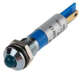 Lampka kontrolna do montażu panelowego 12V dc, niebieska 8mm LED Chrom Faston, oczko lutownicze RS PRO