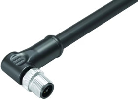 Sensor actuator cable, M12-cable plug, angled to open end, 4 pole, 2 m, PUR, black, 12 A, 77 0627 0000 50704-0200