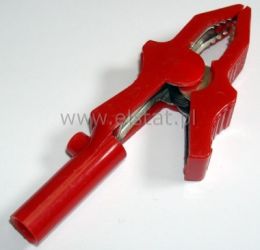 Krokodylek czerwony ok. 80mm na z gniazdem banan.