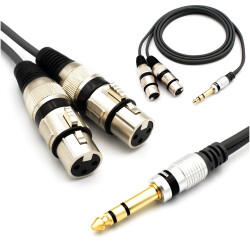 Kabel 2x Wtyk XLR Żeński Jack 6.3 Stereo 3m MK24