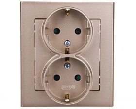 SONATA Gniazdo podwójne z/u Schuko z przesłonami szampański złoty GP-2RSP/39