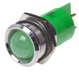 Lampka kontrolna do montażu panelowego 12V, zielona 22mm LED Chrom Końcówka lutownicza RS PRO