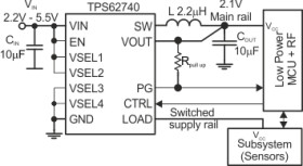 3V-5.5V input, 360-nA Iq step-down converter with 400mA and integrated load switch
