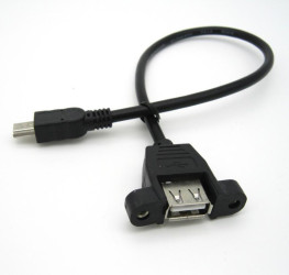 USB A 2.0 Panel Mount Female to Mini USB Male Extension Lead