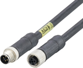 Sensor actuator cable, M12 cable plug, straight, T to M12 cable socket, straight, T, 4 pole/4 pole, 5 m, PUR, black, 12 A, E1242