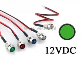 Kontrolka LED 5mm 12VDC+ przew.wklęsła ziel.przezr