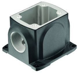 Surface mount housing, size Han-Yellock 30, die-cast aluminum, 2 x M20, angled, screw locking, IP65/IP67, 11123001204