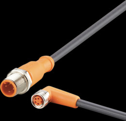 Sensor actuator cable, M12 cable plug, straight, A to M8 cable socket, angled, A, 4 pole/4 pole, 1 m, PUR, black, 3 A, EVC237