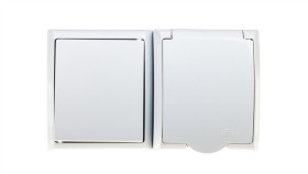 Fala Łącznik Hermetyczny Pojedynczy + Gniazdo Z/U Schuko Z Klapką Białe...