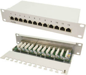 LogiLink NP0041 12 Portów Patchpanel 254 mm (10") CAT 6 1 U szary Zamontowany