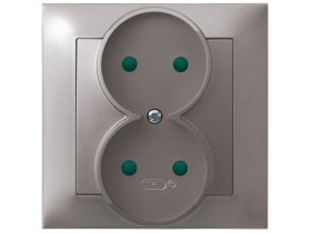 IMPRESJA Gniazdo podwójne bez uziemienia z przesłonami torów prądowych kompletne z ramką tytan GP-2YP/23 OSPEL