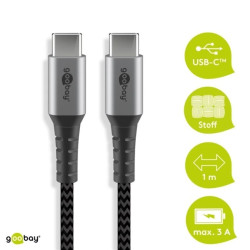 Kabel USB-C™ do USB-C ™ tekstylny z wtyczkami metalowymi 1 m 49302