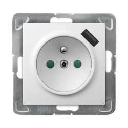 IMPRESJA Gniazdo pojedyncze z uziemieniem z przesłonami torów prądowych z ładowarką USB biały GP-1YZPUSB/m/00