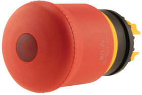 Mushroom pushbutton, illuminable, latching, waistband round, red, mounting Ø 22.5 mm, 216878