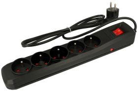 Listwa zasilająca; 5 gniazd; R5; wtyk sieciowy CEE 7/7 kątowy; 1,5m; czarny; 3 żyły; 0,75mm2; 10A; Armac; PVC; okrągły; linka; C