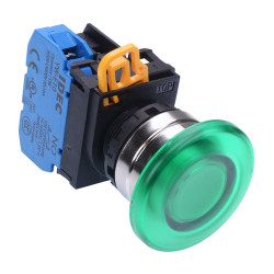 YW4L-M4E10Q3G Green 12V illuminated 22mm Metal Bezel Mushroom Momentary Push Button Switch NO IP65 IDEC