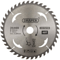Draper 26469 TCT Construction Circular Saw Blade, 250 x 30mm, 40T