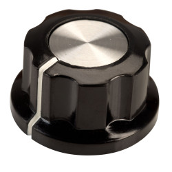 SCI RN-99E(&#xD8;6.4mm) Control Knob-Black/Silver Cap-White Line-6.4mm Shaft 22.9mm