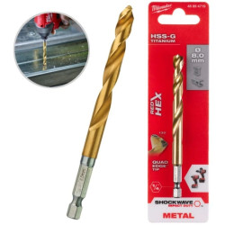 Wiertło do metalu HSS-G TiN walcowane 8x70/111mm RED HEX SHOCKWAVE MILWAUKEE