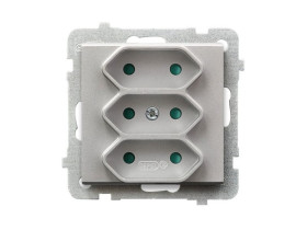 SONATA Gniazdo potrójne EURO z przesłonami torów prądowych srebro mat GP-3RP/m/38 OSPEL