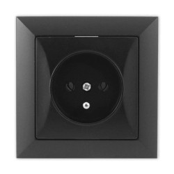 OPAL Gniazdo pojedyncze z uziemieniem czarny mat GPt-16 Op CZ/MAT