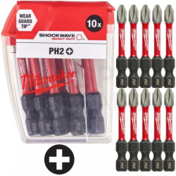 Bity udarowe do wkrętarki PH2 50mm 1/4" HEX Shockwave MILWAUKEE 10szt