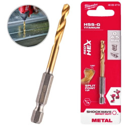Wiertło do metalu HSS-G TiN walcowane 4,5x29/76mm RED HEX SHOCKWAVE MILWAUKEE